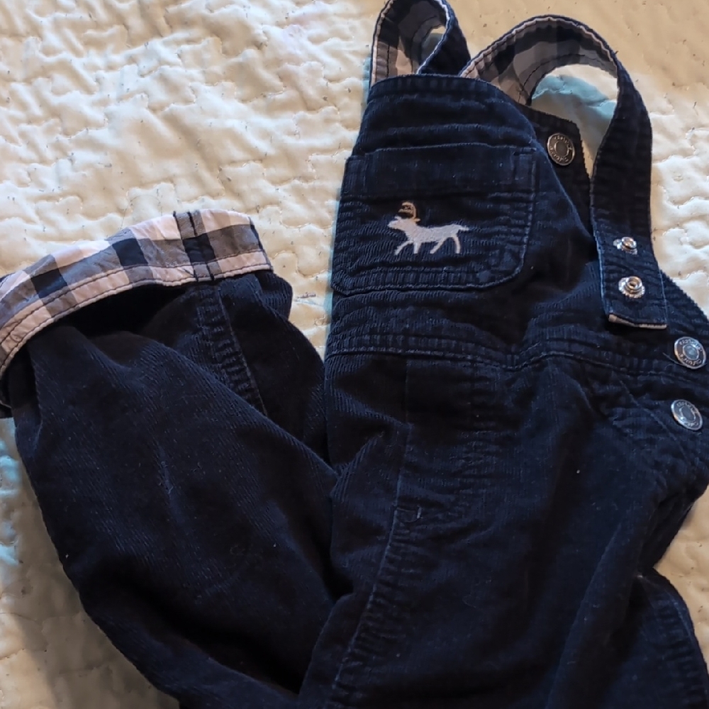 Carter's Dark Blue Corduroy Overalls with Plaid Accents